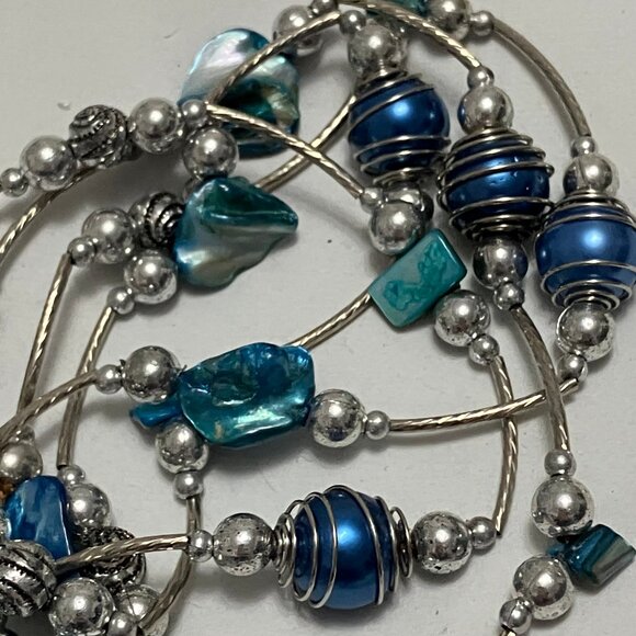 Fashion Costume Blue Silver Bead & Stone Rope Necklace and Bracelet Set - Picture 10 of 12